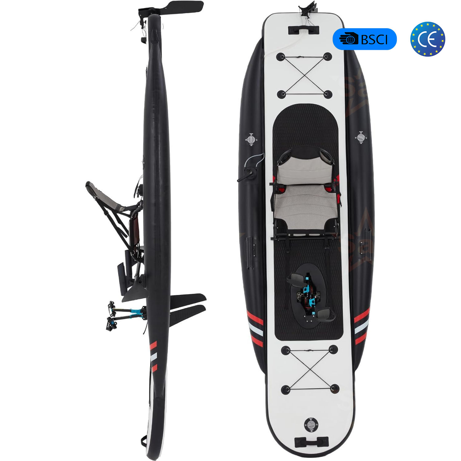 Fishing Kayak Pedal Drive - Hochwertiges aufblasbares Pedal-Kajak mit Drop-Stitch-Technologie, fußbetriebenes