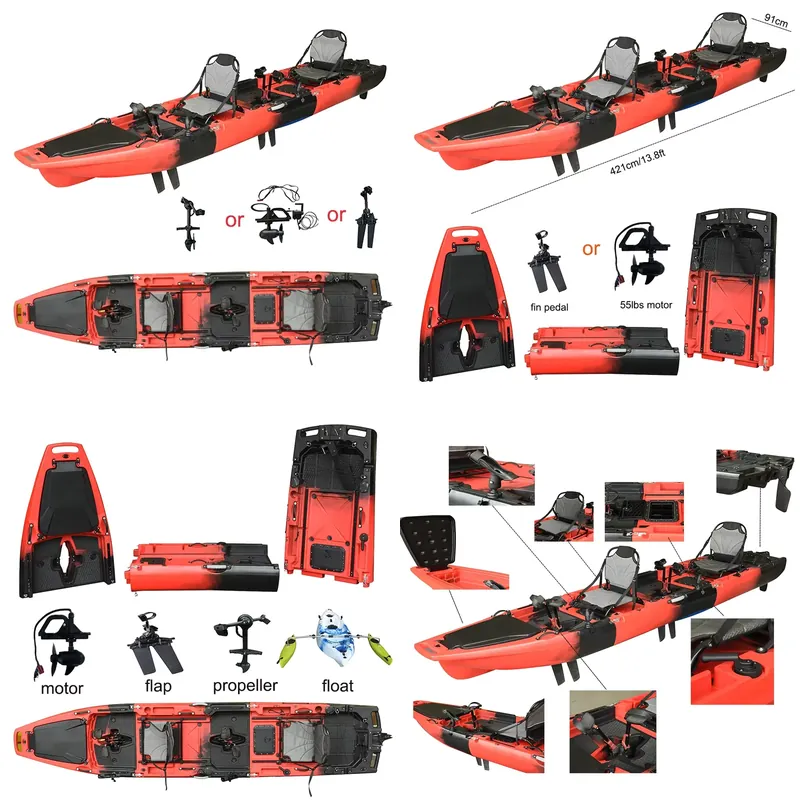 Fishing Kayak Pedal Drive - Großhandel 14 FT HDPE 3-teiliges Tandem-Pedal-Antriebs-Kajak
