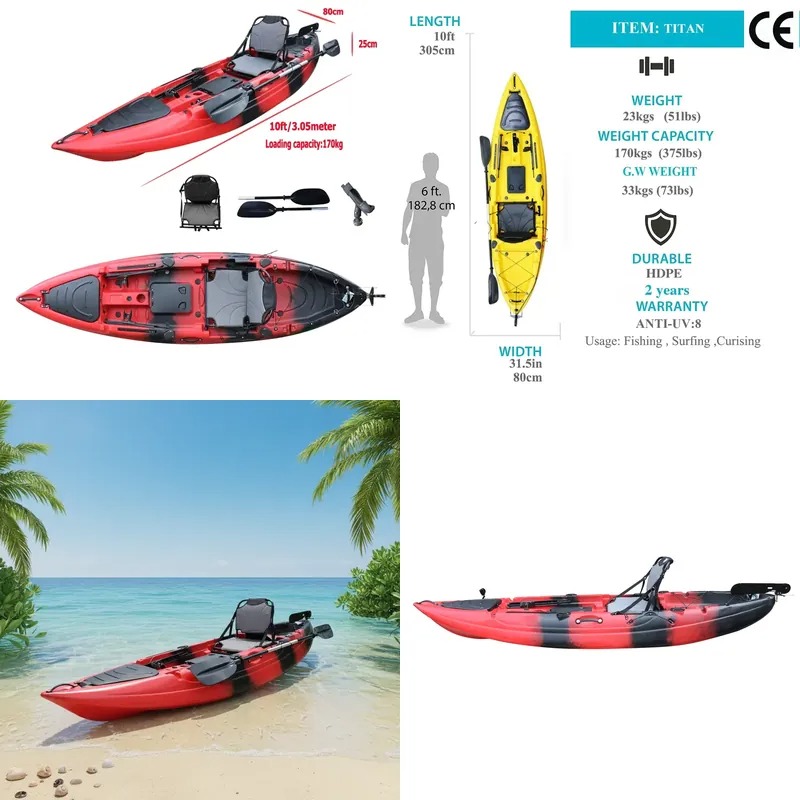Fishing Kayak Seat - 10ft Einzel-Sitz-Angelkajak mit Elektromotor, motorisiertes Kanu,